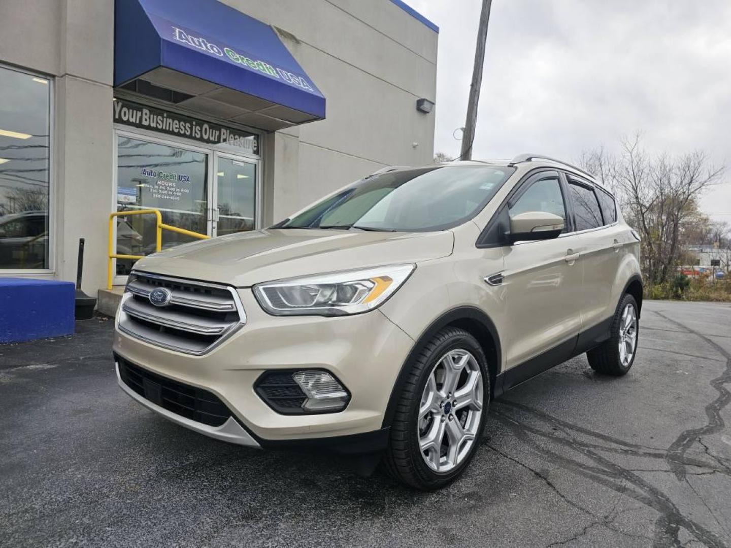 2017 GOLD /Tan Ford ESCAPE TITANIUM Titanium FWD (1FMCU0J90HU) with an 2.0L L4 DOHC 16V engine, 6A transmission, located at 502 South Main Street, Columbia City, IN, 46725, (260) 244-4645, 41.151382, -85.490578 - 2017 Ford ESCAPE TITANIUM Titanium FWD - Photo#1